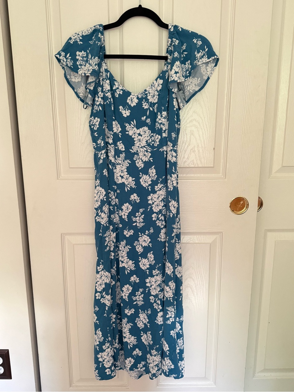 Old Navy Teal Floral Maxi Dress with Flutter Sleeves